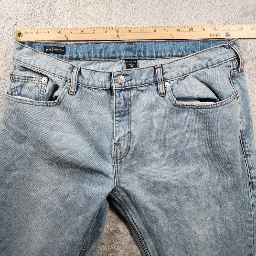 True Religion Jeans Mens 38x32 Ricky‎ Relaxed Straight Light Wash Blue Denim